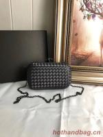BOTTEGA VENETA Knot snakeskin trimmed satin clutch 62548 dark grey