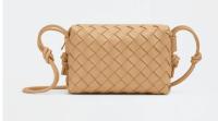 Bottega Veneta Mini intrecciato leather cross body bag 680254 Almond