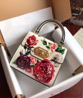 Dolce & Gabbana SICILY Chrysanthemum Calfskin Tote Bags 5588 1 white