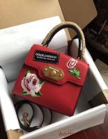 Dolce & Gabbana SICILY Chrysanthemum Calfskin Tote Bags 5588 2 red