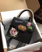 Dolce & Gabbana SICILY Chrysanthemum Calfskin Tote Bags 5588 2black