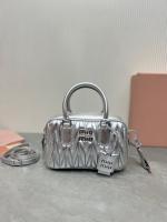 MIU MIU Original Leather Top Handle Bag 5BB123 Silver