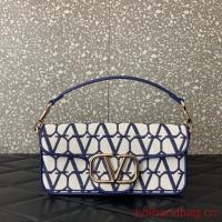 VALENTINO V logo LOCO sheepskin and fabric handbag Q6ZN blue
