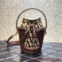 VALENTINO V logo MINI LOCO sheepskin and fabric Bucket Bag I6ZN black