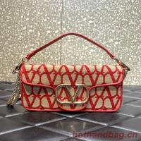 VALENTINO V logo LOCO sheepskin and fabric handbag 0L96 red