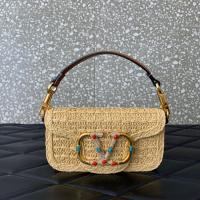 VALENTINO VLOGO SIGNATURE RAFFIA Shoulder Bag 5016 brown