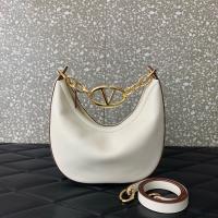 VALENTINO Vlogo Moon small leather HOBO bag chain N08J WHITE