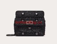 VALENTINO GARAVANI small Roman Stud soft sheep leather chain shoulder bag 2288 Black VALENTINO GARAVANI small Roman Stud soft sheep leather chain shoulder bag 2288 Black