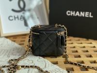 Chanel Lambskin Quilted Mini Pearl Crush Vanity Case With Chain Black