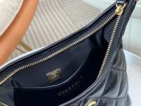 Chanel Shiny Lambskin Quilted Small Hobo Black