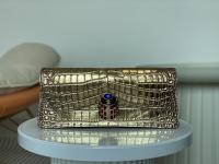 CHANEL Beetle handbag series with embossed retro crocodile pattern on calf leather Golden