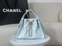 CHANEL Fine grained caviar calf leather 25C Faint Blue