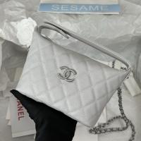 CHANEL Lunch box bag Hobo classic caviar cowhide White