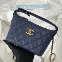 CHANEL Lunch box bag Hobo classic caviar cowhide Purple