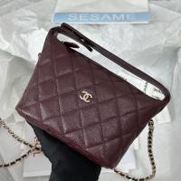 CHANEL Lunch box bag Hobo classic caviar cowhide Wine Red