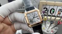 Cartier Stainless Steel 18K Pink Gold Alligator 31.4mm Santos Dumont Quartz Watch